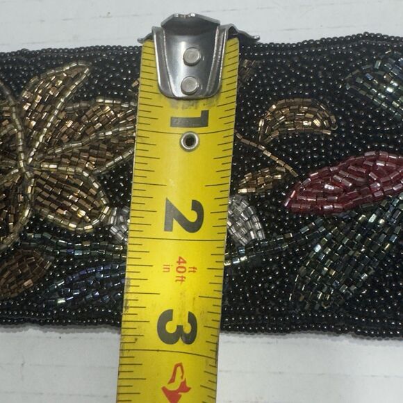 VTG 80s 70s Black Sz S XS Beaded Waist Belt Retro Goth Grunge Floral 3” Regale - Picture 11 of 14